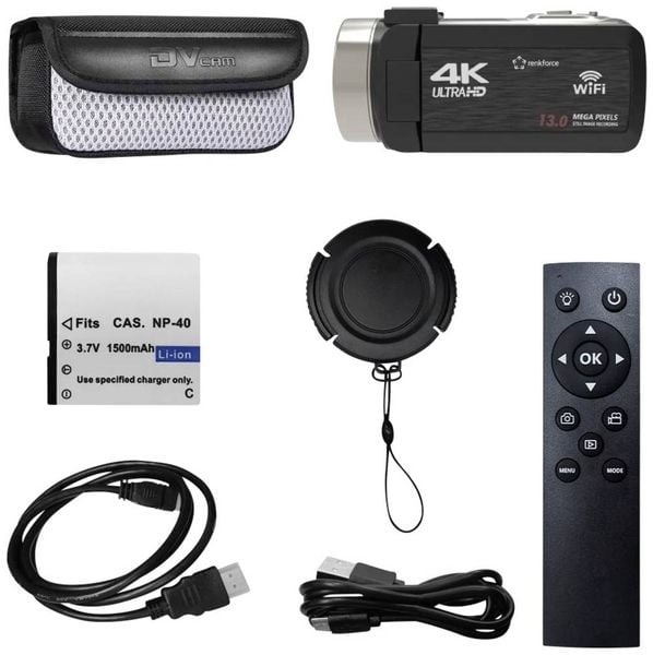 Produktbild: Renkforce RF-5798910 4K Camcorder 7.6cm 3 Zoll 13 Megapixel Schwarz