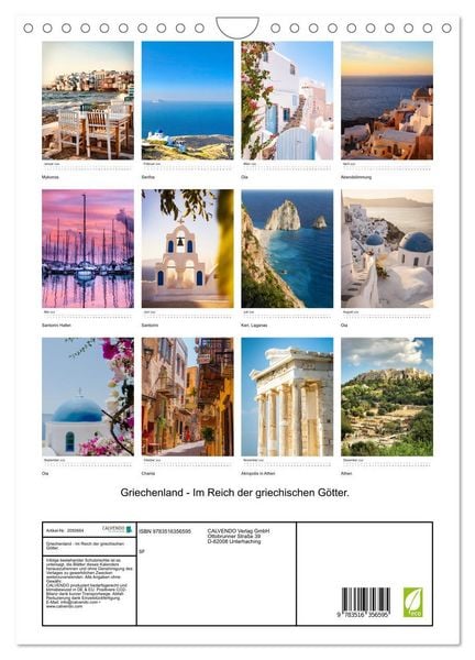 Produktbild: Griechenland - Im Reich der griechischen G&ouml;tter. (Wandkalender 2026 DIN A4 hoch), CALVENDO Monatskalender