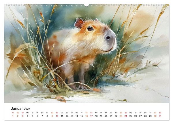 Produktbild: Capybara - die Kunst des gelassenen Daseins (hochwertiger Premium Wandkalender 2027 DIN A2 quer), Kunstdruck in Hochglanz