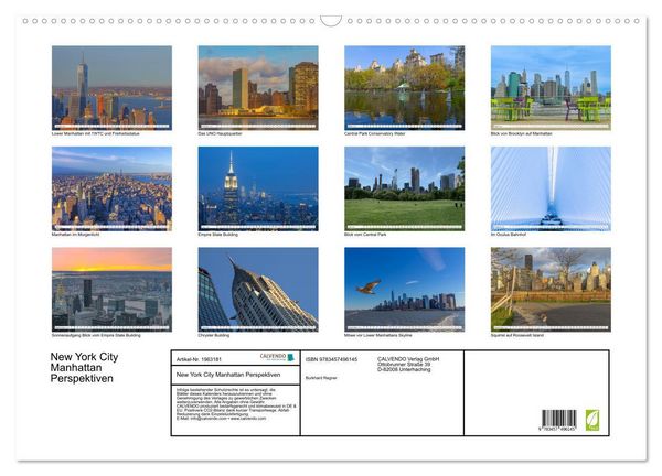 Produktbild: New York City Manhattan Perspektiven (Wandkalender 2026 DIN A2 quer), CALVENDO Monatskalender