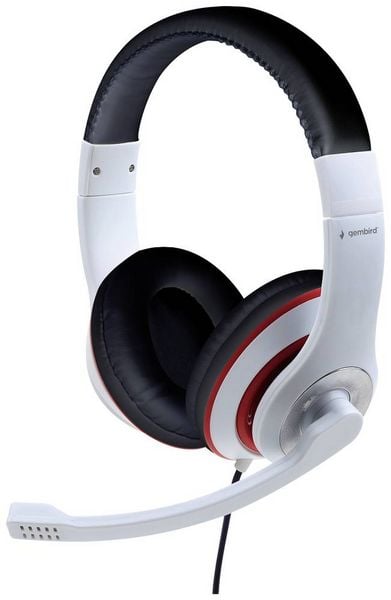 Produktbild: Gembird Over Ear Headset kabelgebunden Wei&szlig;, Schwarz, Rot Lautst&auml;rkeregelung, Headset