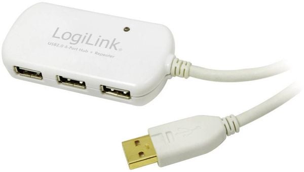 LogiLink USB-Kabel USB 2.0 USB-A Stecker, USB-A Buchse 12.00 m Weiß vergoldete Steckkontakte, UL-zertifiziert UA0108