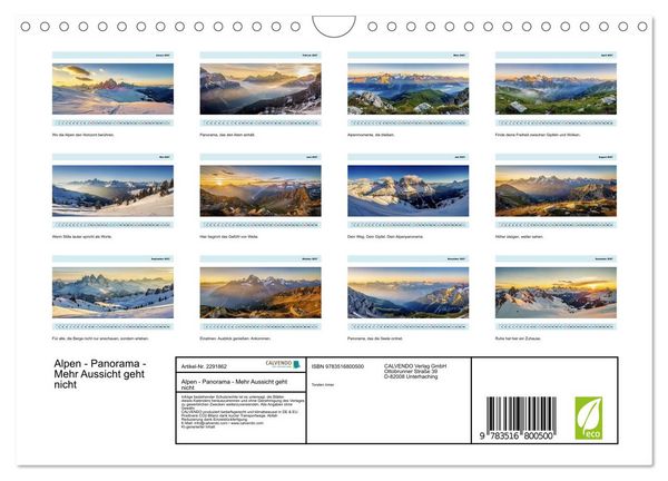 Produktbild: Alpen - Panorama - Mehr Aussicht geht nicht (Wandkalender 2027 DIN A4 quer), CALVENDO Monatskalender