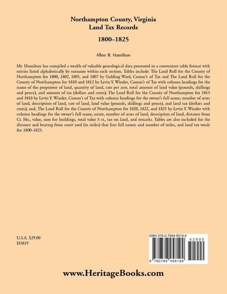 Produktbild: Northampton County, Virginia Land Tax Records, 1800-1825