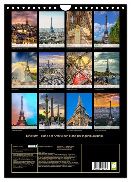 Produktbild: Eiffelturm - Ikone der Architektur, Ikone der Ingenieurskunst (Wandkalender 2026 DIN A4 hoch), CALVENDO Monatskalender