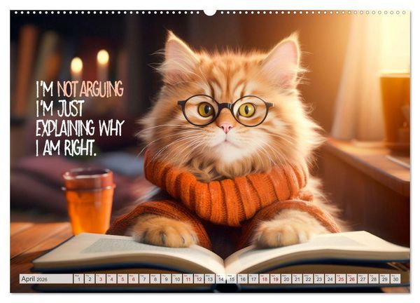 Produktbild: WITTY CATS Cool sayings (Wall Calendar 2026 DIN A2 landscape), CALVENDO 12 Month Wall Calendar