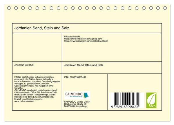 Produktbild: Jordanien Sand, Stein und Salz (Tischkalender 2026 DIN A5 quer), CALVENDO Monatskalender