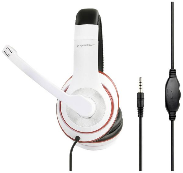Produktbild: Gembird Over Ear Headset kabelgebunden Wei&szlig;, Schwarz, Rot Lautst&auml;rkeregelung, Headset