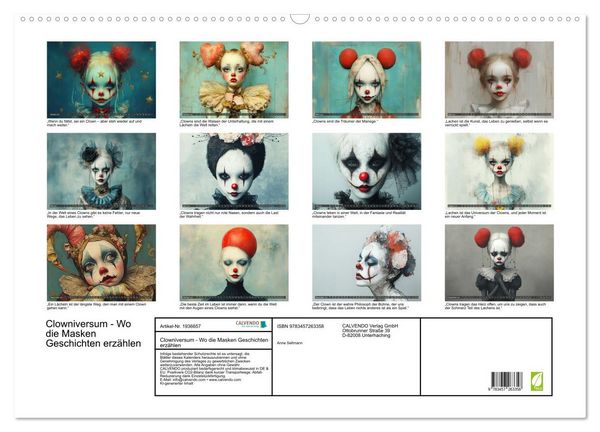 Produktbild: Clowniversum - Wo die Masken Geschichten erz&auml;hlen (Wandkalender 2026 DIN A2 quer), CALVENDO Monatskalender