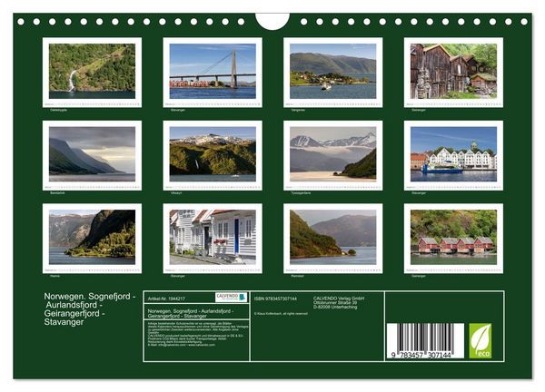 Produktbild: Norwegen. Sognefjord - Aurlandsfjord - Geirangerfjord - Stavanger (Wandkalender 2026 DIN A4 quer), CALVENDO Monatskalender