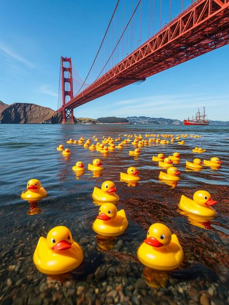 Produktbild: CALVENDO Puzzle Sightseeing in USA - Gummienten an der Golden Gate Bridge | 1000 Teile Lege-Gr&ouml;&szlig;e 64x48cm Foto-Puzzle f&uuml;r gl&uuml;ckliche Stunden