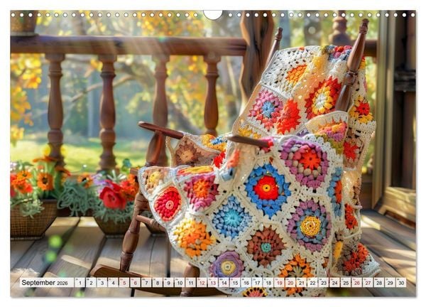 Produktbild: Granny Square Kunst - Ein Jahr voller kreativer H&auml;kelideen (Wandkalender 2026 DIN A3 quer), CALVENDO Monatskalender