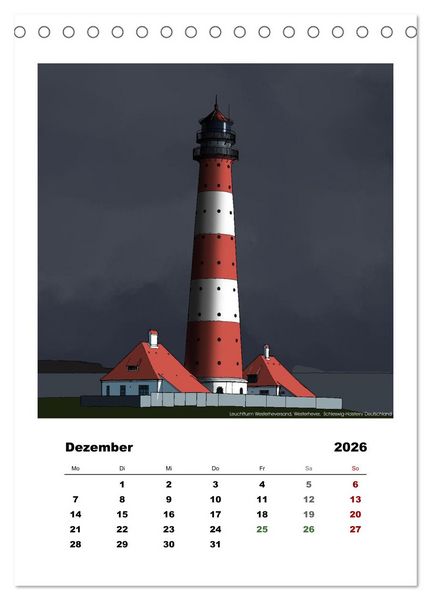 Produktbild: Leuchtt&uuml;rme der Welt - illustriert (Tischkalender 2026 DIN A5 hoch), CALVENDO Monatskalender