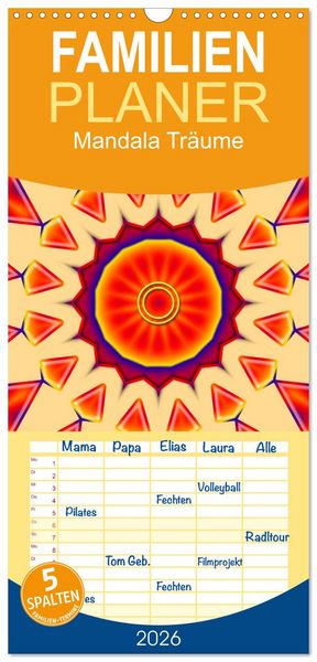 Produktbild: Familienplaner 2026 - Mandala Tr&auml;ume mit 5 Spalten (Wandkalender, 21 x 45 cm) CALVENDO
