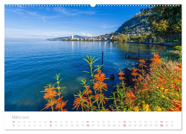 Produktbild: GENFER SEE Das Schweizer Ufer (hochwertiger Premium Wandkalender 2026 DIN A2 quer), Kunstdruck in Hochglanz