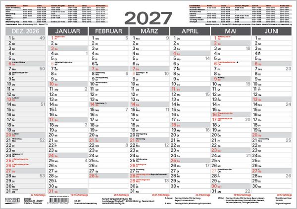 Produktbild: Tafelkalender A4 "Stabil" 2027