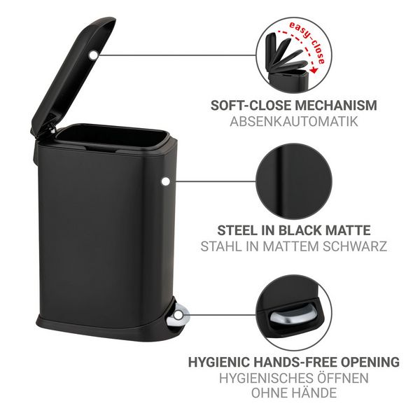 Produktbild: Treteimer Mod. Design 20 L, Easy-Close, Schwarz, mit herausnehmbarem Einsatz