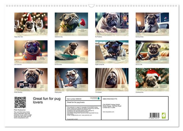 Produktbild: Great fun for pug lovers (Wall Calendar 2026 DIN A2 landscape), CALVENDO 12 Month Wall Calendar