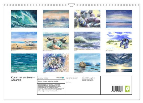 Produktbild: Komm mit ans Meer &ndash; Aquarelle (Wandkalender 2026 DIN A3 quer), CALVENDO Monatskalender