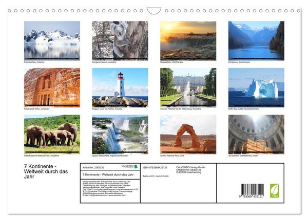 Produktbild: 7 Kontinente - Weltweit durch das Jahr (Wandkalender 2027 DIN A3 quer), CALVENDO Monatskalender