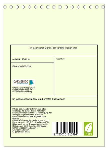 Produktbild: Im japanischen Garten. Zauberhafte Illustrationen (Tischkalender 2026 DIN A5 hoch), CALVENDO Monatskalender