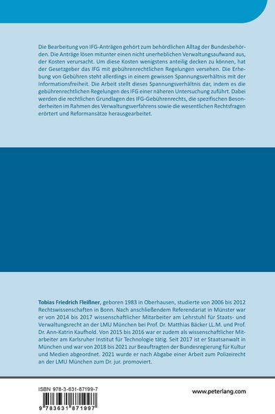Produktbild: Die Erhebung von Geb&uuml;hren im Anwendungsbereich des Informationsfreiheitsgesetzes des Bundes