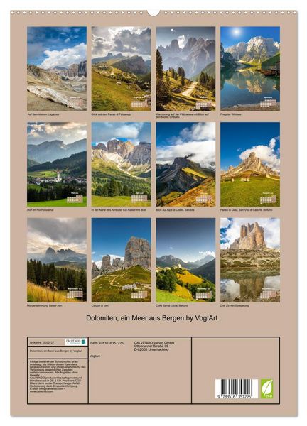 Produktbild: Dolomiten, ein Meer aus Bergen by VogtArt (hochwertiger Premium Wandkalender 2026 DIN A2 hoch), Kunstdruck in Hochglanz