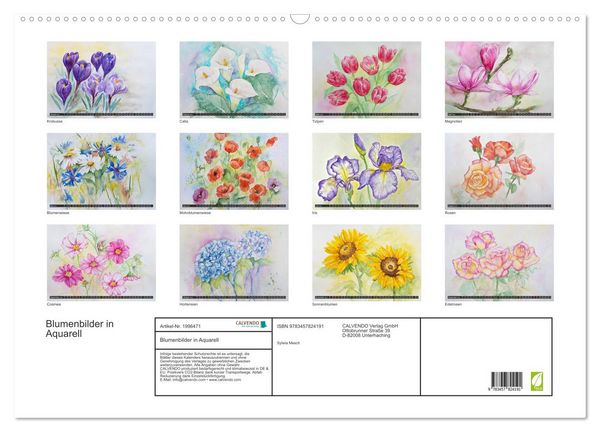 Produktbild: Blumenbilder in Aquarell (Wandkalender 2026 DIN A2 quer), CALVENDO Monatskalender