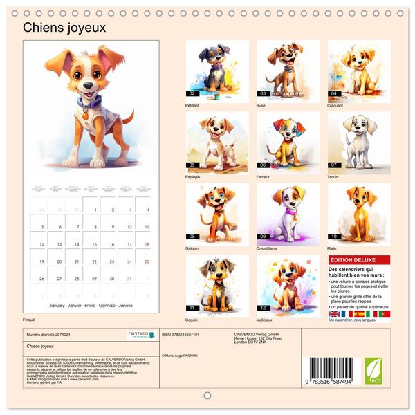 Produktbild: Chiens joyeux (Calendrier mural carr&eacute; 2026 30x30 cm) Calendrier double avec une page pour vos prises de notes