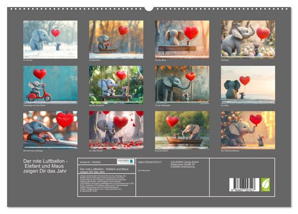 Produktbild: Der rote Luftballon - Elefant und Maus zeigen Dir das Jahr (hochwertiger Premium Wandkalender 2026 DIN A2 quer), Kunstdruck in Hochglanz
