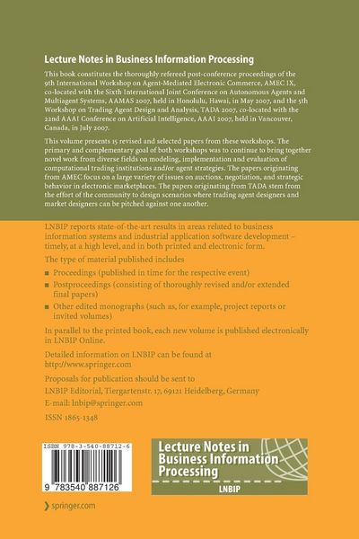 Produktbild: Agent-Mediated Electronic Commerce and Trading Agent Design and Analysis