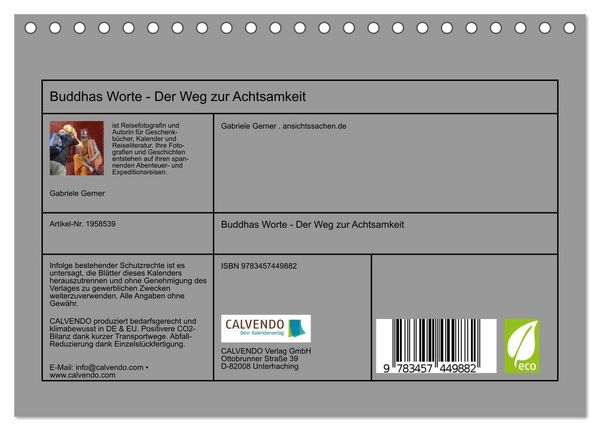 Produktbild: Buddhas Worte - Der Weg zur Achtsamkeit (Tischkalender 2026 DIN A5 quer), CALVENDO Monatskalender