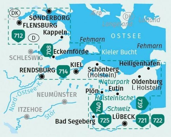 Produktbild: KOMPASS Wanderkarten-Set 724 Ostseek&uuml;ste von L&uuml;beck bis D&auml;nemark (2 Karten) 1:50.000