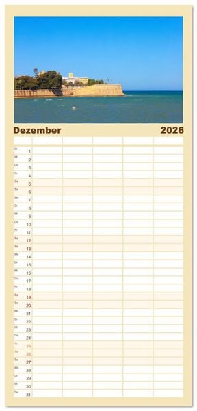 Produktbild: Familienplaner 2026 - C&aacute;diz Sp&uuml;re die frische Meeresbrise mit 5 Spalten (Wandkalender, 21 x 45 cm) CALVENDO