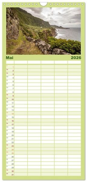 Produktbild: Familienplaner 2026 - Azoren Landschaften - Flores und Corvo mit 5 Spalten (Wandkalender, 21 x 45 cm) CALVENDO
