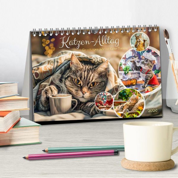 Produktbild: Katzen-Alltag - Ein witziges Jahr mit Kater Tommy (Tischkalender 2026 DIN A5 quer), CALVENDO Monatskalender