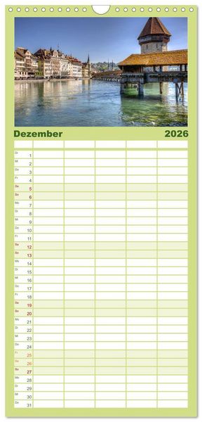 Produktbild: Familienplaner 2026 - Luzern an der Reuss mit 5 Spalten (Wandkalender, 21 x 45 cm) CALVENDO