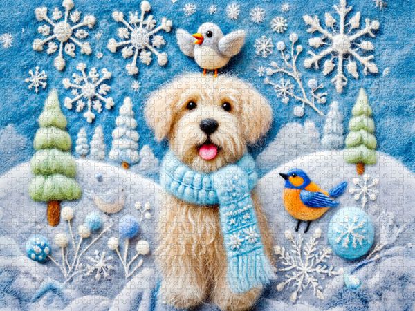 Produktbild: CALVENDO Puzzle Winterzauber mit Hund Filzkunst | 1000 Teile Lege-Gr&ouml;&szlig;e 64x48cm Foto-Puzzle f&uuml;r gl&uuml;ckliche Stunden