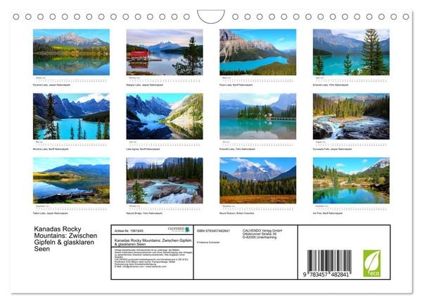 Produktbild: Kanadas Rocky Mountains: Zwischen Gipfeln & glasklaren Seen (Wandkalender 2026 DIN A4 quer), CALVENDO Monatskalender