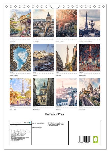 Produktbild: Wonders of Paris (Wall Calendar 2026 DIN A4 portrait), CALVENDO 12 Month Wall Calendar