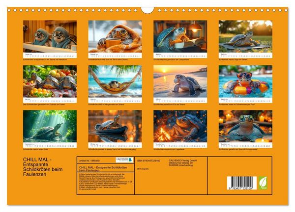 Produktbild: CHILL MAL - Entspannte Schildkr&ouml;ten beim Faulenzen (Wandkalender 2026 DIN A3 quer), CALVENDO Monatskalender