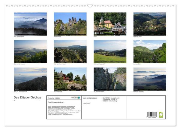 Produktbild: Das Zittauer Gebirge - (Wandkalender 2026 DIN A2 quer), CALVENDO Monatskalender