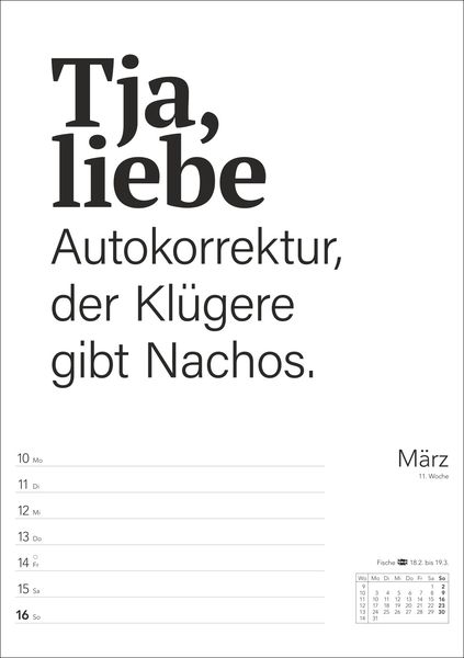 TypoSprücheKalender s/w Wochenplaner 2025 mit 53 witzigen Sprüchen