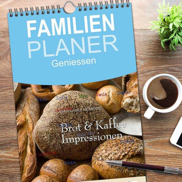 Produktbild: Familienplaner 2026 - Brot & Kaffee Impressionen 2026 mit 5 Spalten (Wandkalender, 21 x 45 cm) CALVENDO