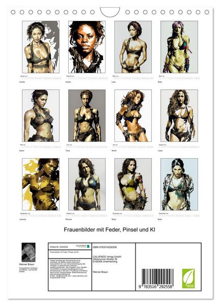 Produktbild: Frauenbilder mit Feder, Pinsel und KI (Wandkalender 2026 DIN A4 hoch), CALVENDO Monatskalender