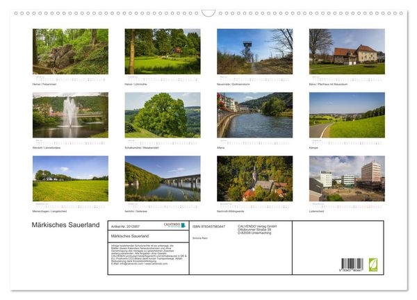 Produktbild: M&auml;rkisches Sauerland (Wandkalender 2026 DIN A2 quer), CALVENDO Monatskalender