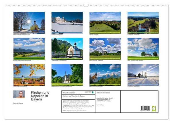 Produktbild: Kirchen und Kapellen in Bayern (Wandkalender 2026 DIN A2 quer), CALVENDO Monatskalender
