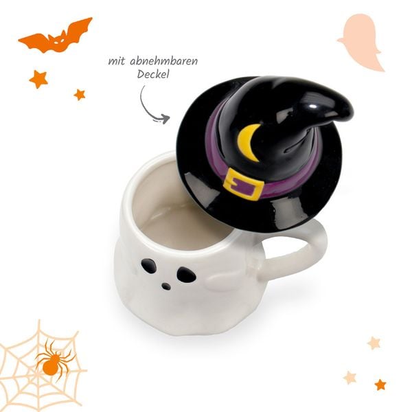 Produktbild: Tr&ouml;tsch Spuktasse mit Deckel Gespenst Keramiktasse Halloween