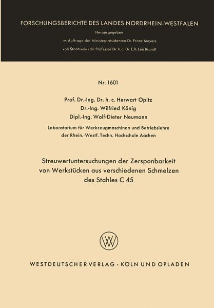Produktbild: Streuwertuntersuchungen der Zerspanbarkeit von Werkst&uuml;cken aus verschiedenen Schmelzen des Stahles C 45