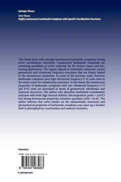 Produktbild: Highly Luminescent Lanthanide Complexes with Specific Coordination Structures